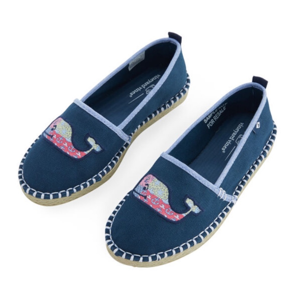 Vineyard Vines Kids Skysail Moccasins - Navy and Pink Whale Design